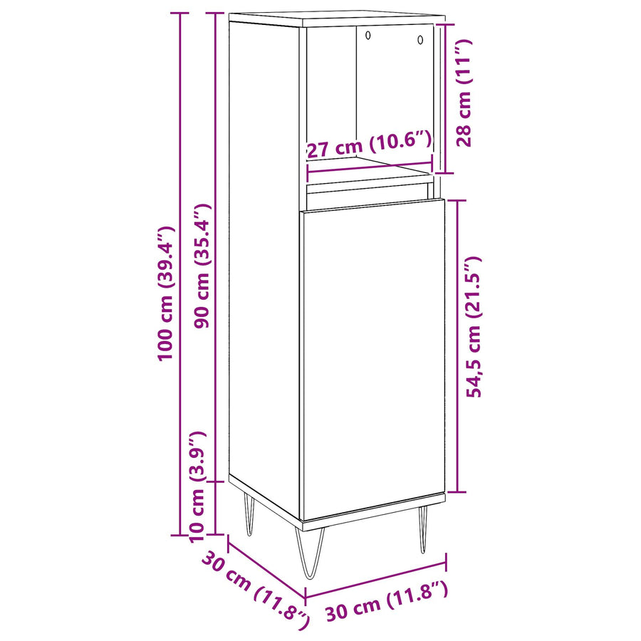 Badkamerkast 30X30X100 Cm Bewerkt Hout Zwart eiken