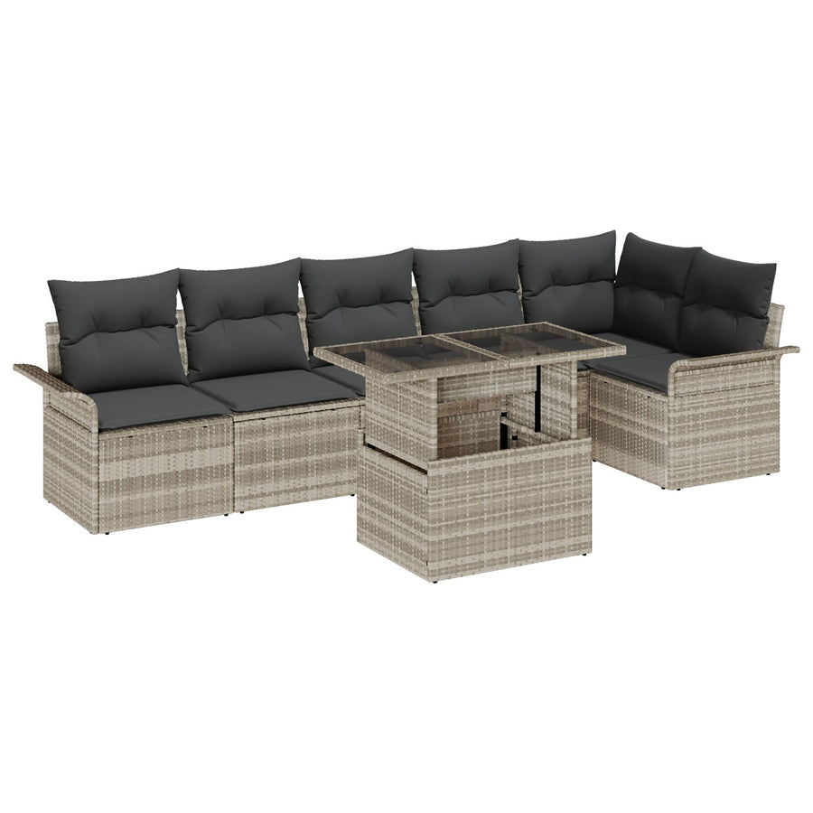 7-Delige Tuin Sofa Set Met Kussens Lichtgrijs Poly Rattan