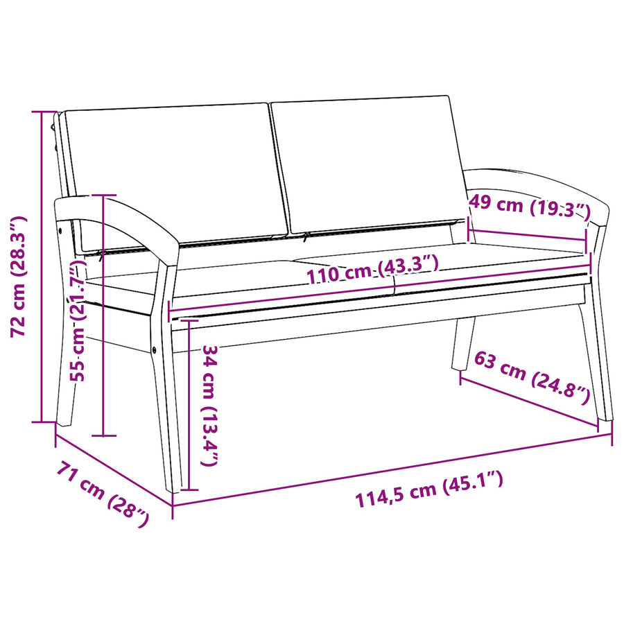 Tuin Met Kussens 115X70X72 Cm Massief Acaciahout Crème wit Bank