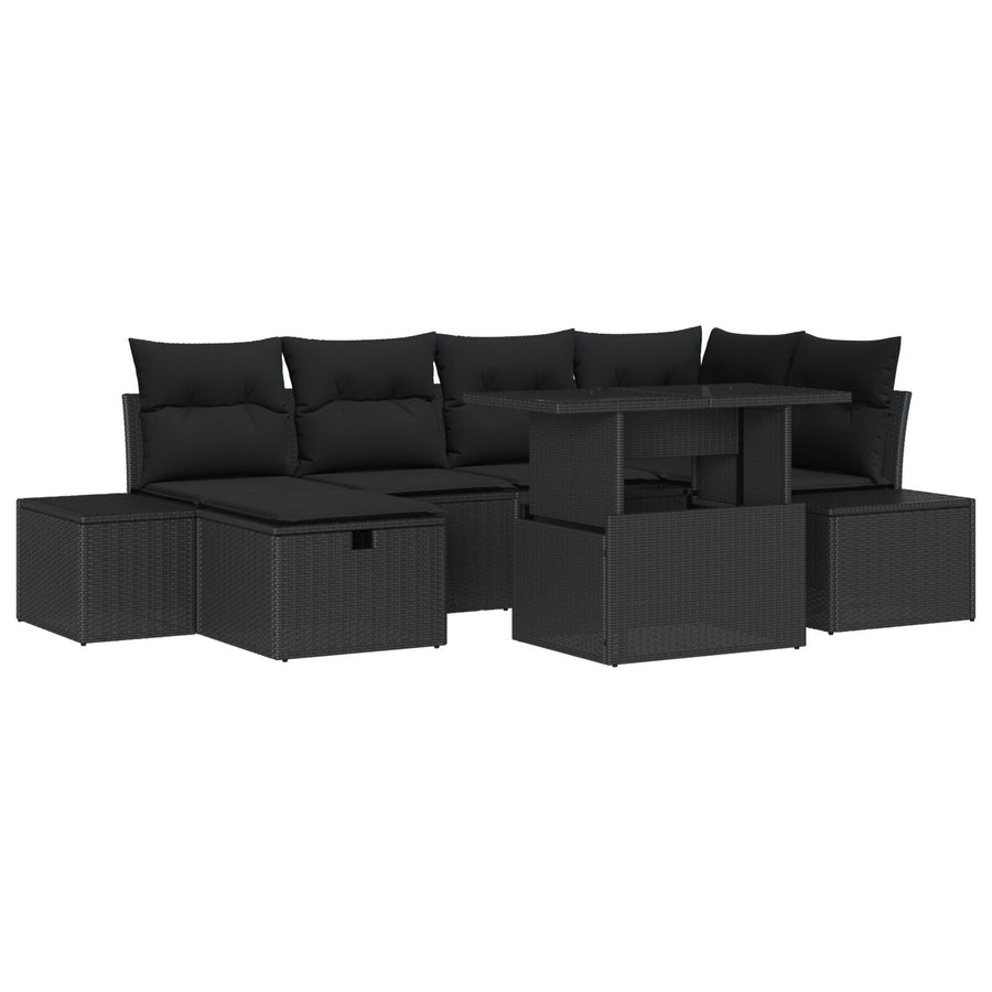 7-Delige Tuin Sofa Set Met Kussens Zwart Poly Rattan Wit