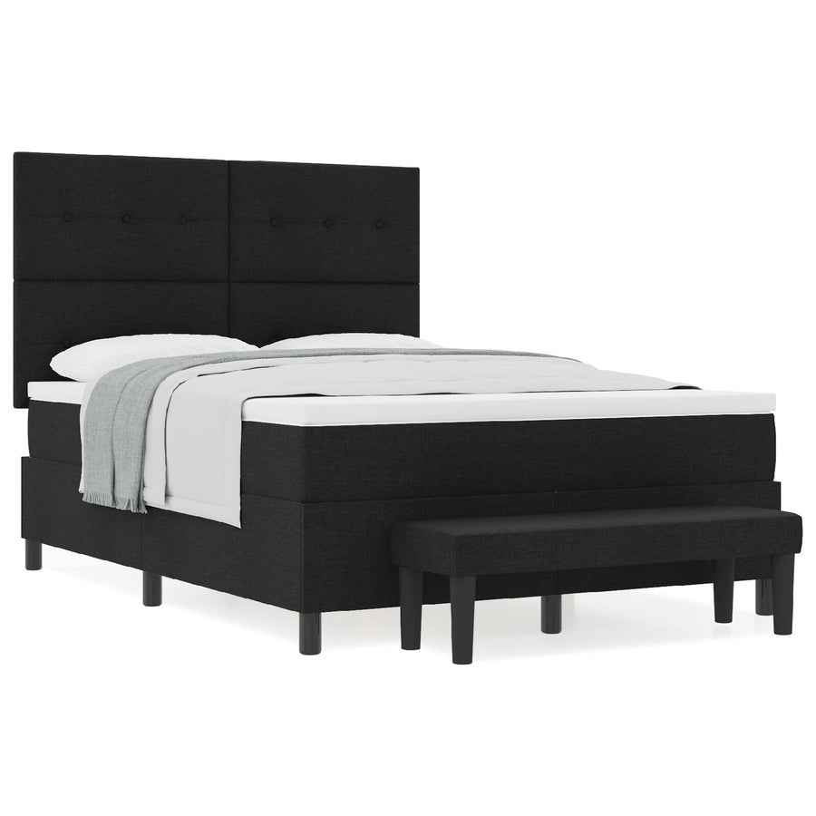 Boxspring Bed Met Matras & Bank Stof Zwart 160 x 200 cm Knoop tufted