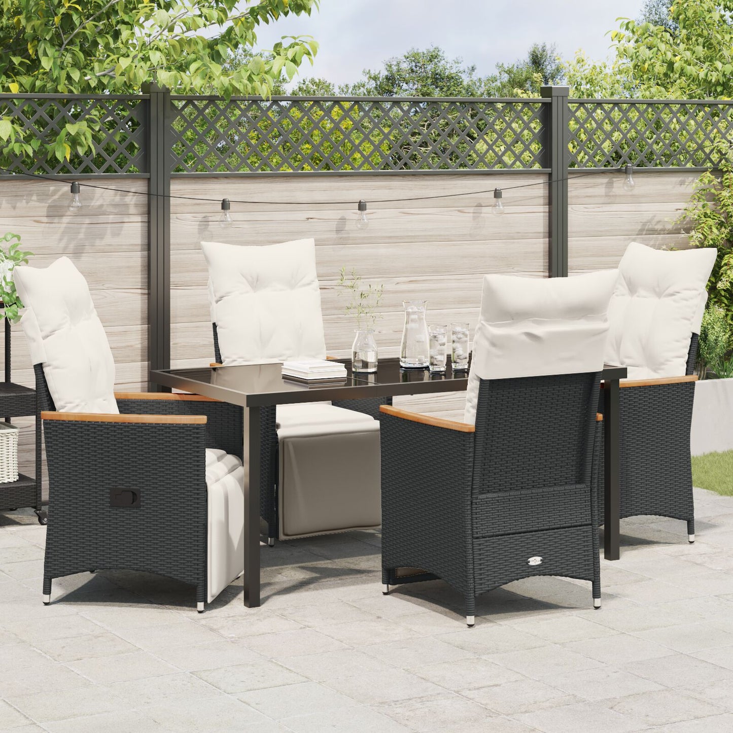 5 Delige Tuin Eet Set Met Kussens Zwart Poly Riet