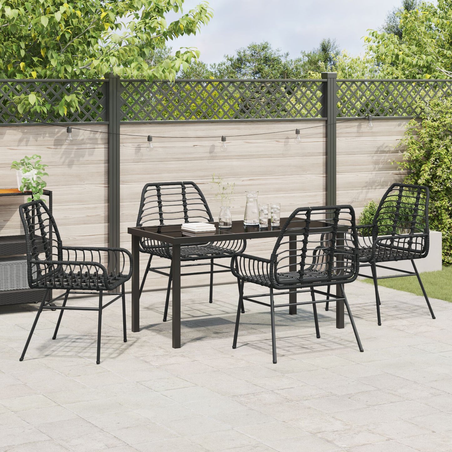5-Delige Tuin Eetset Zwart Poly Rattan