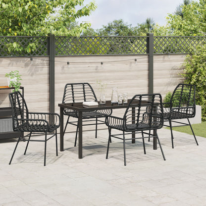 5-Delige Tuin Eetset Zwart Poly Rattan