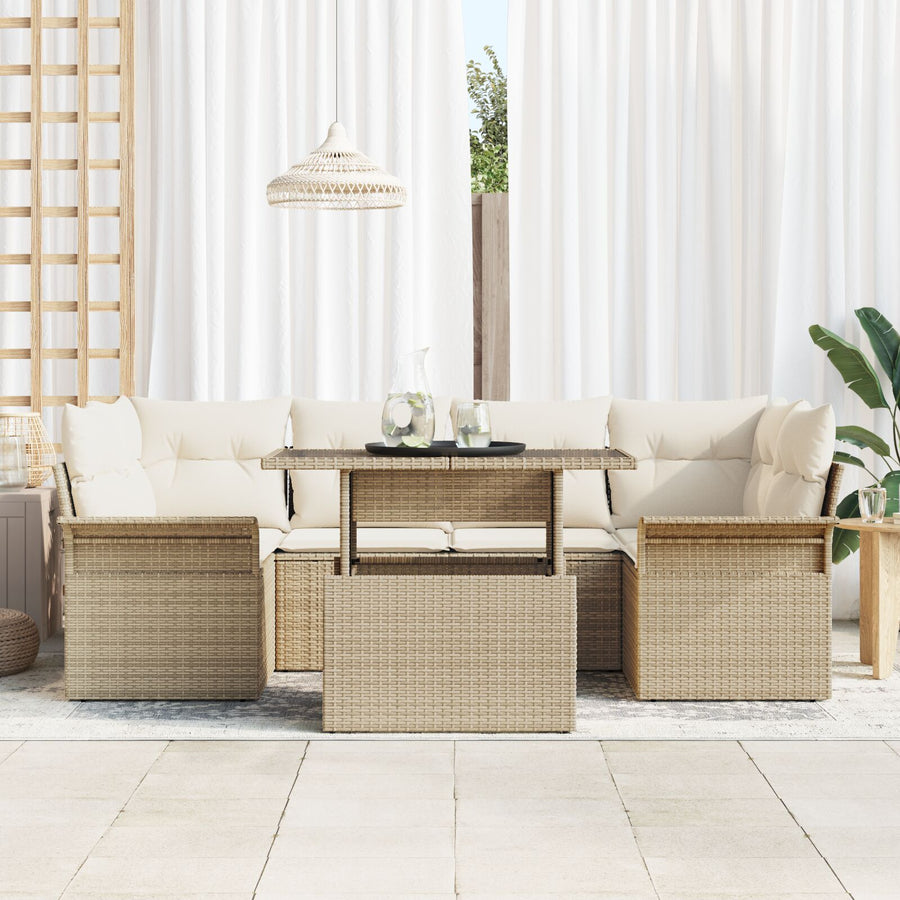 7-Delige Tuin Sofa Set Met Kussens Beige Poly Rattan