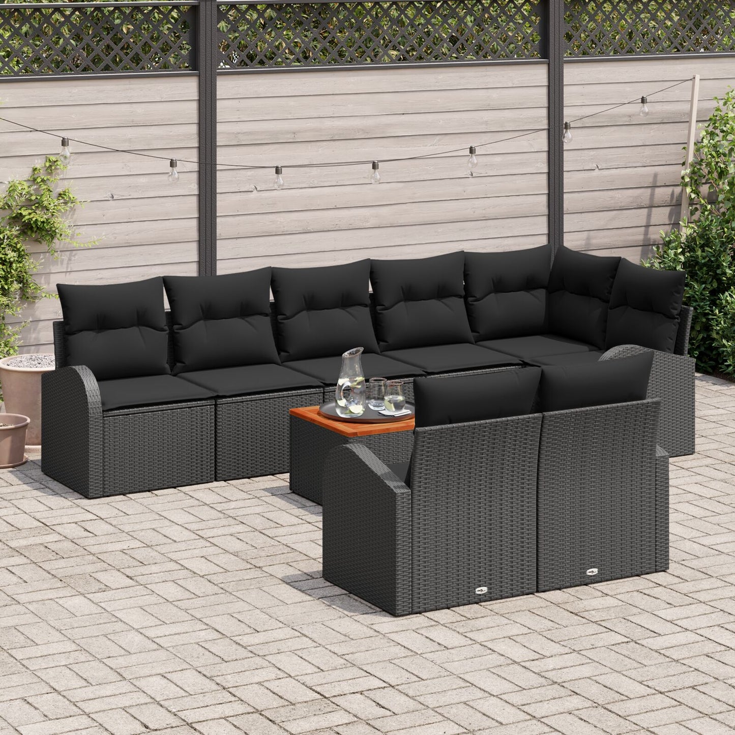 9-Delige Tuin Sofa Set Met Kussens Zwart Poly Rattan Acacia