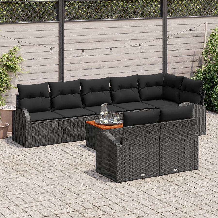 9-Delige Tuin Sofa Set Met Kussens Zwart Poly Rattan Acacia