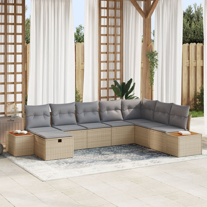 8-Delige Tuinbank Set Met Kussens Beige Poly Rattan