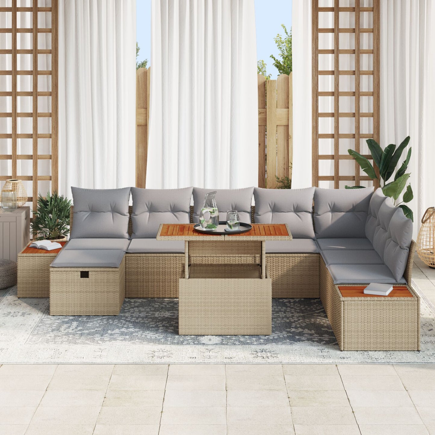 9-Delige Tuin Sofa Set Met Kussens Beige Poly Rattan