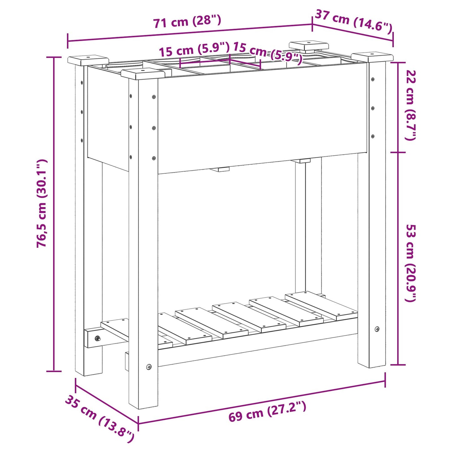 Tuinplantsoen Met Rasters 71X37X76 Cm Massief Hout Vuren 71 x 37 x 76.5 cm