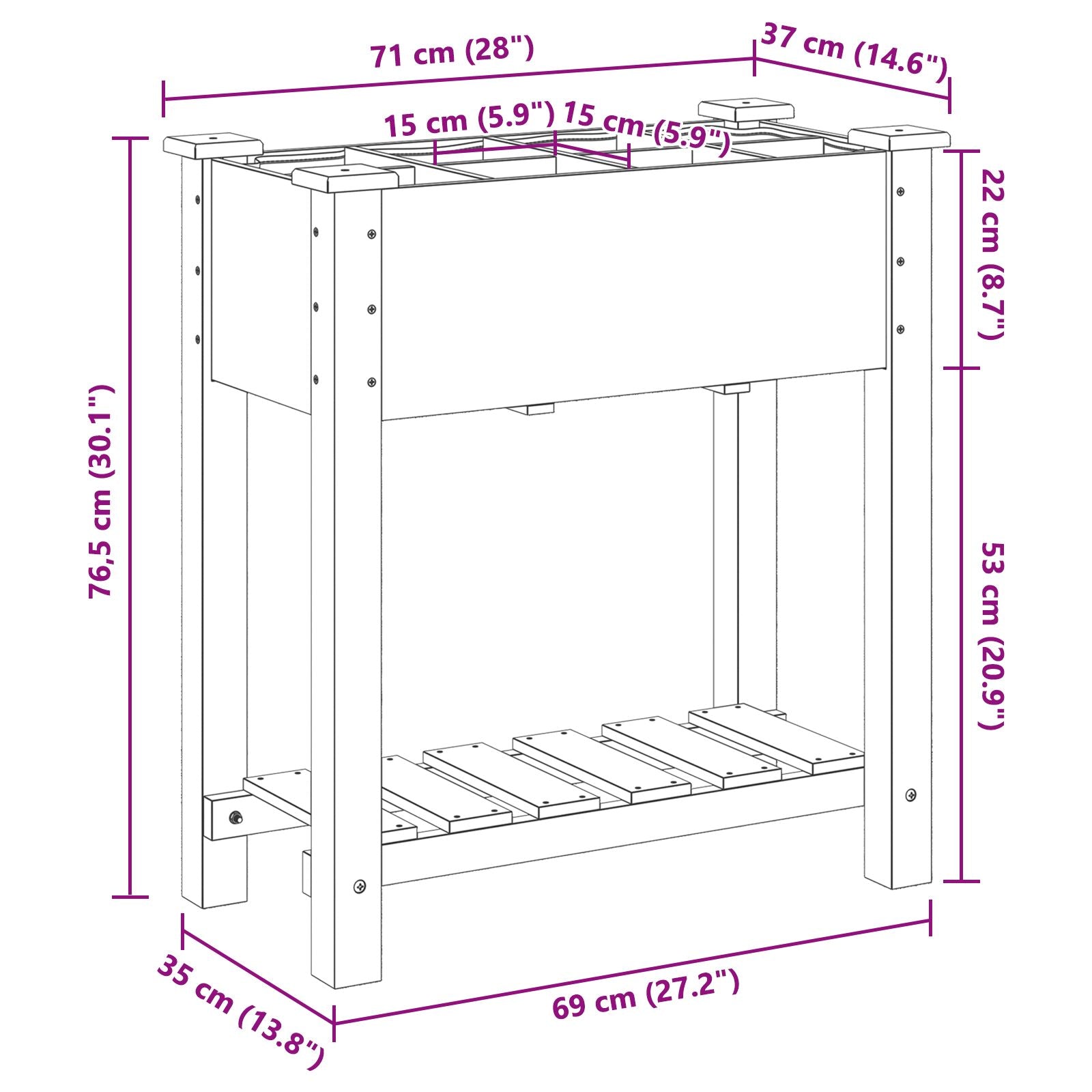 Tuinplantsoen Met Rasters 71X37X76 Cm Massief Hout Vuren 71 x 37 x 76.5 cm