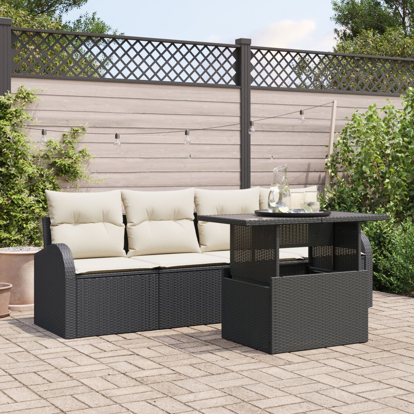 5-Delige Tuin Sofa Set Met Kussens Zwart Poly Rattan