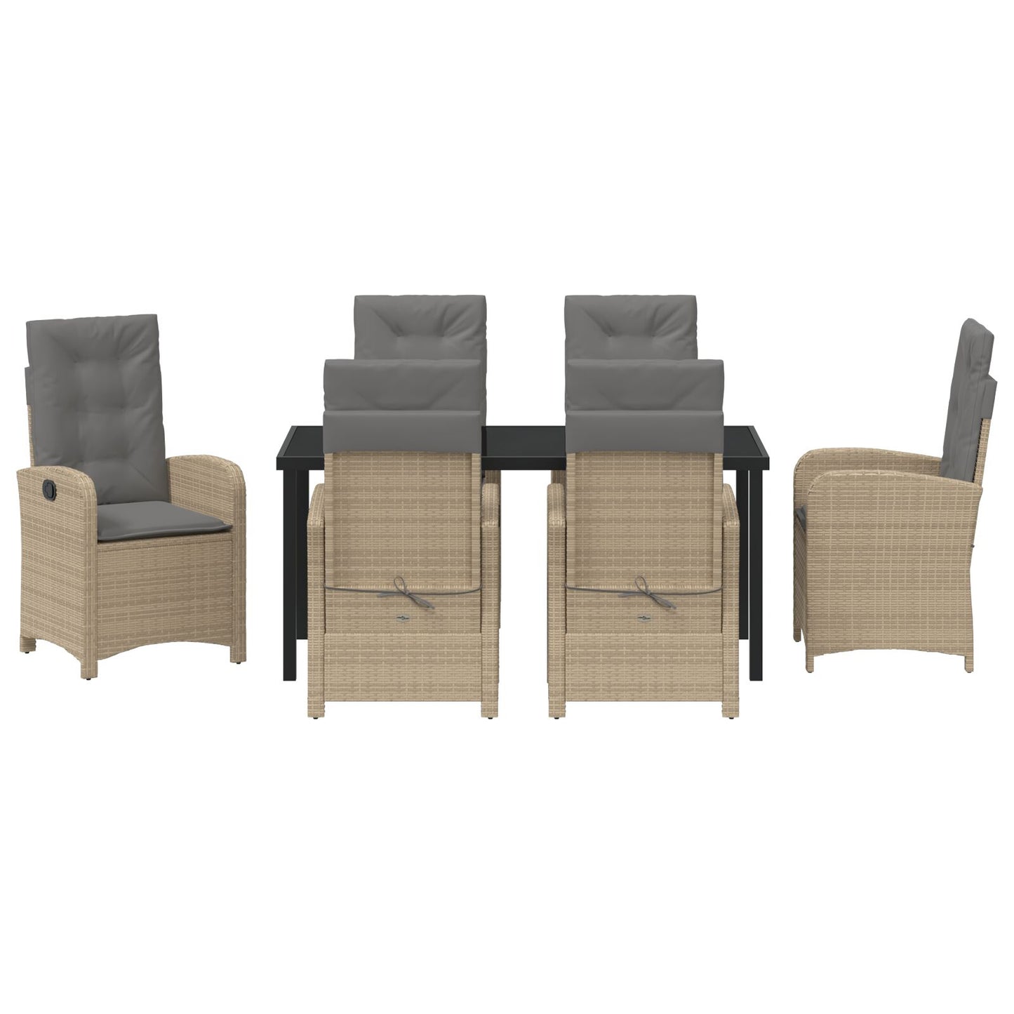 7-Delig Tuin Eetset Met Kussens Beige Poly Rattan