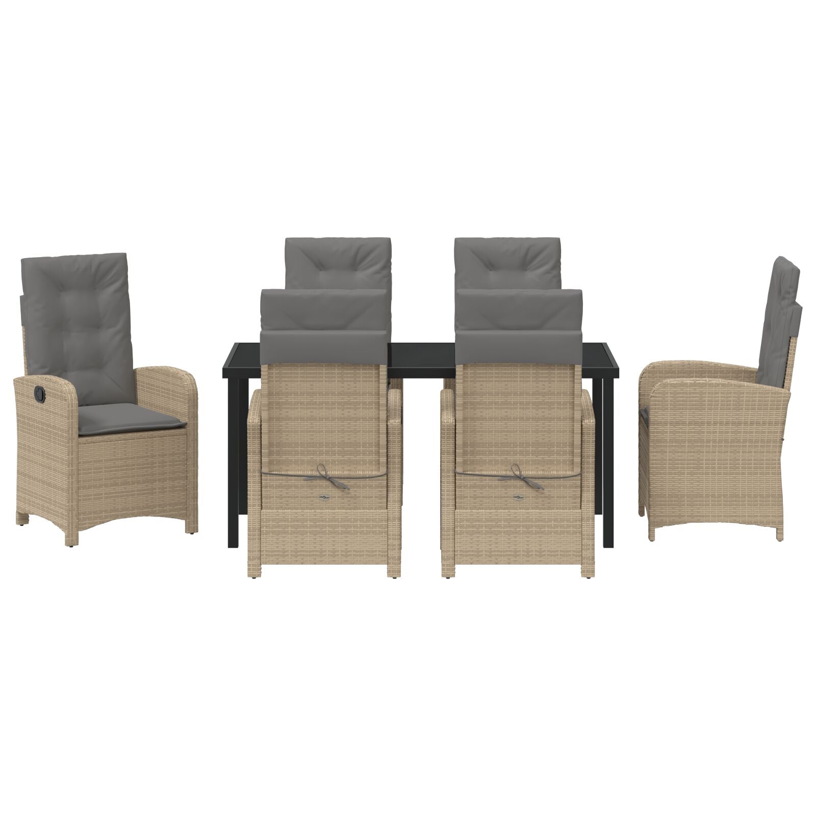 7-Delig Tuin Eetset Met Kussens Beige Poly Rattan