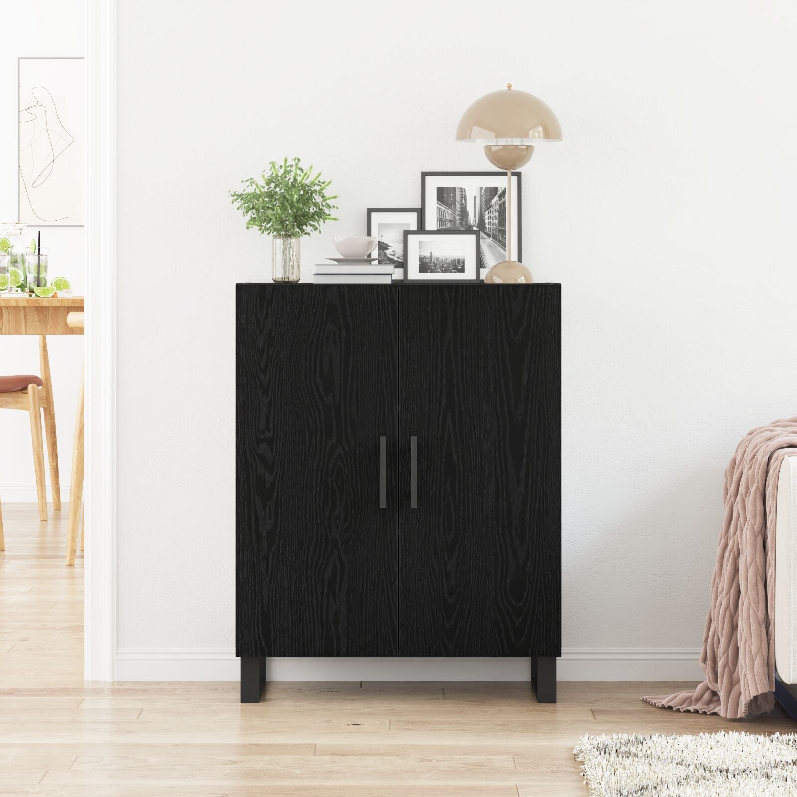 Sideboard Zwart Eiken 69,5X34X90 Cm Gefabriceerd Hout