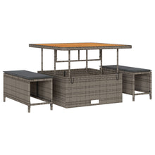 3-Delige Tuin Eetset Met Kussens Poly Rattan Acacia 100 cm Grijs 2 krukken