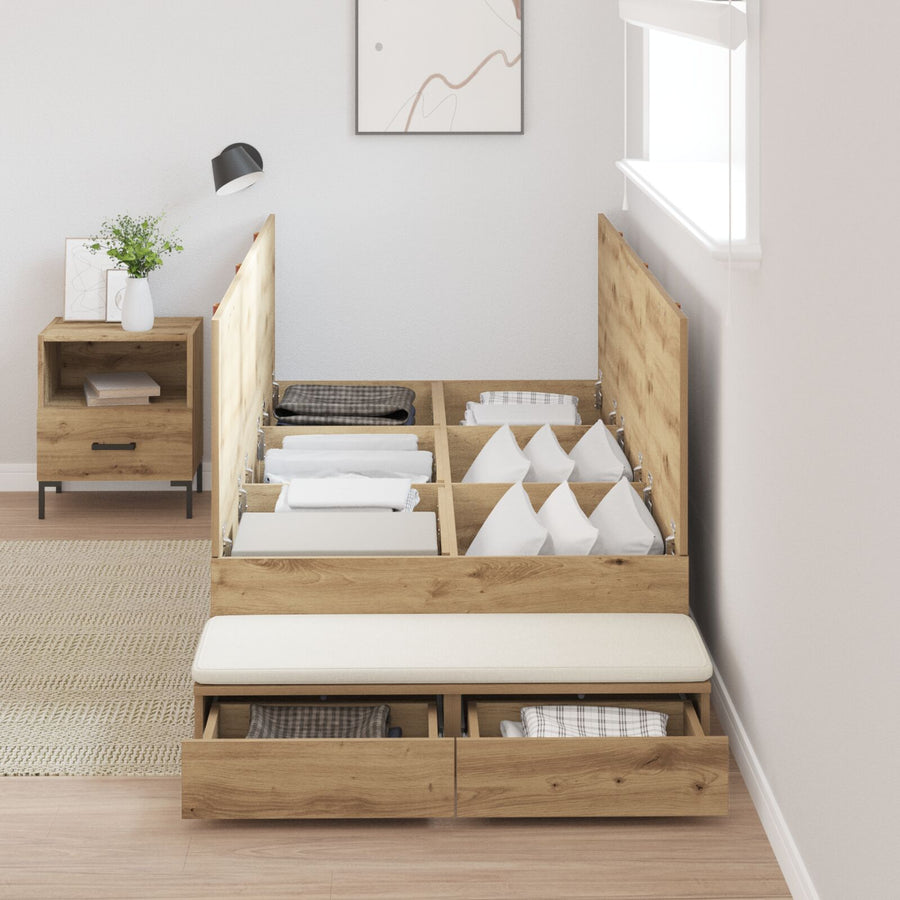 Opbergbedframe Artisan Eiken Bewerkt Hout 236,5 X 100 X 31,5 Cm Artisanaal Eiken