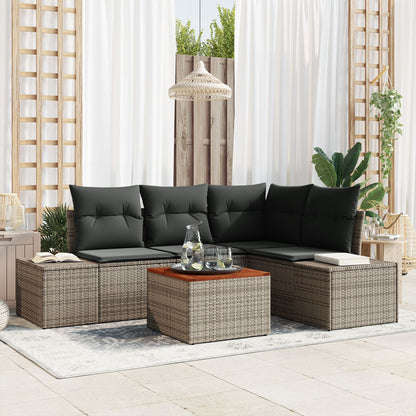 5-Delige Tuin Sofaset Met Kussens Grijs Poly Rattan Acacia