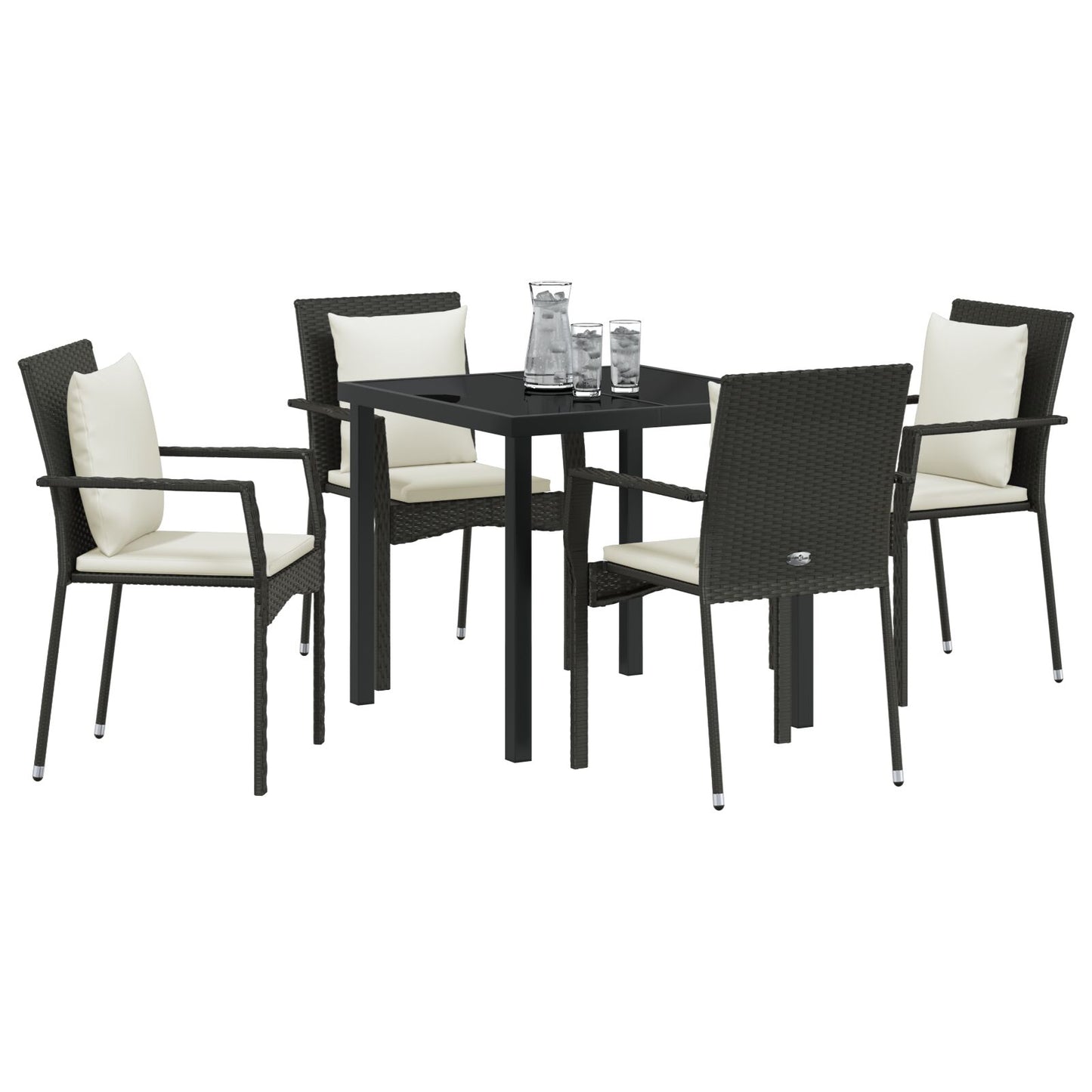 5-Delige Tuin Eetset Met Kussens - Zwart Poly Rattan
