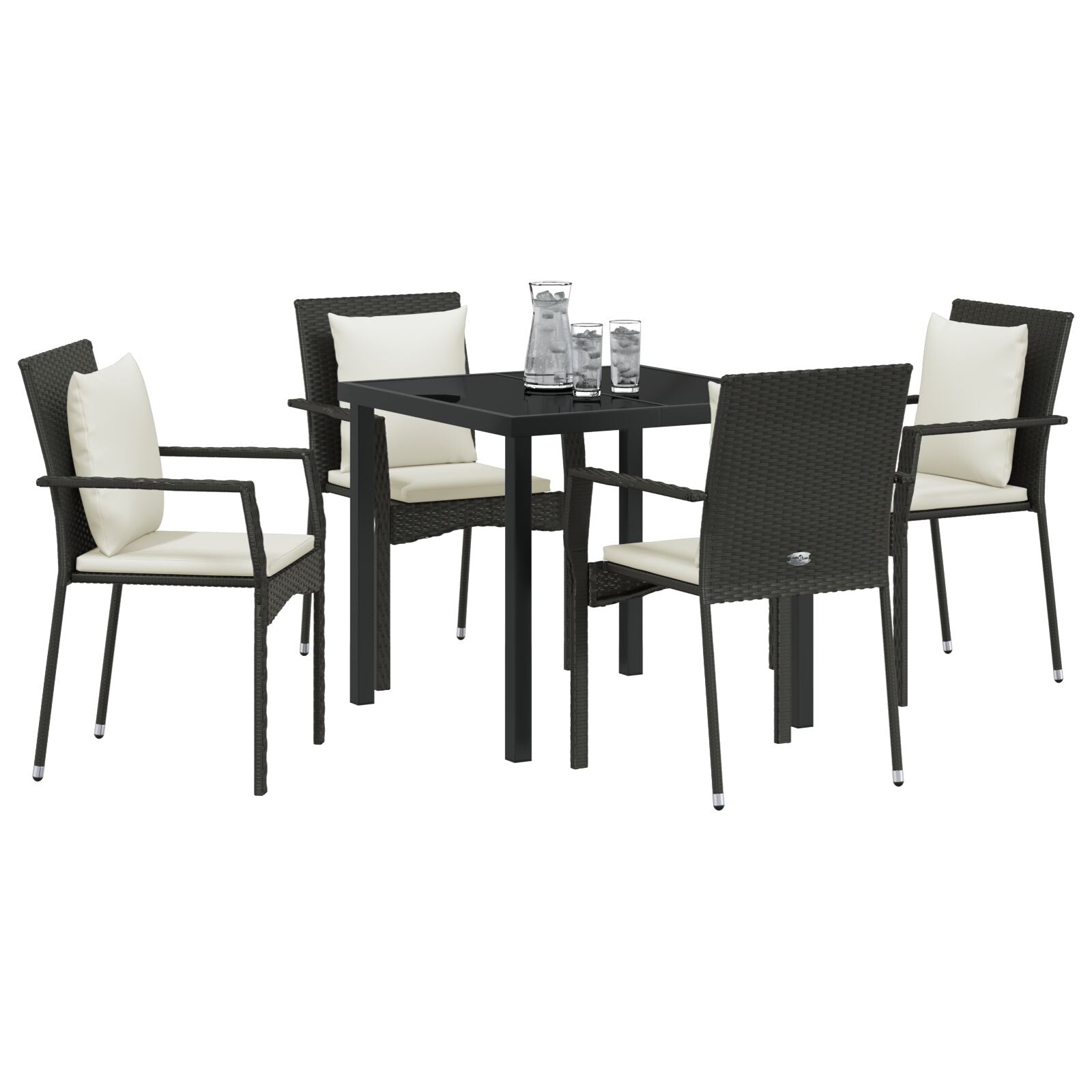 5-Delige Tuin Eetset Met Kussens - Zwart Poly Rattan