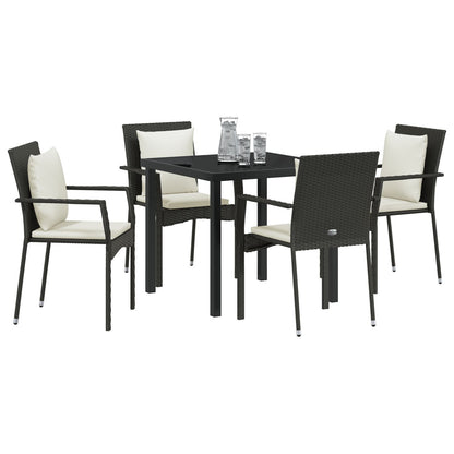 5-Delige Tuin Eetset Met Kussens - Zwart Poly Rattan