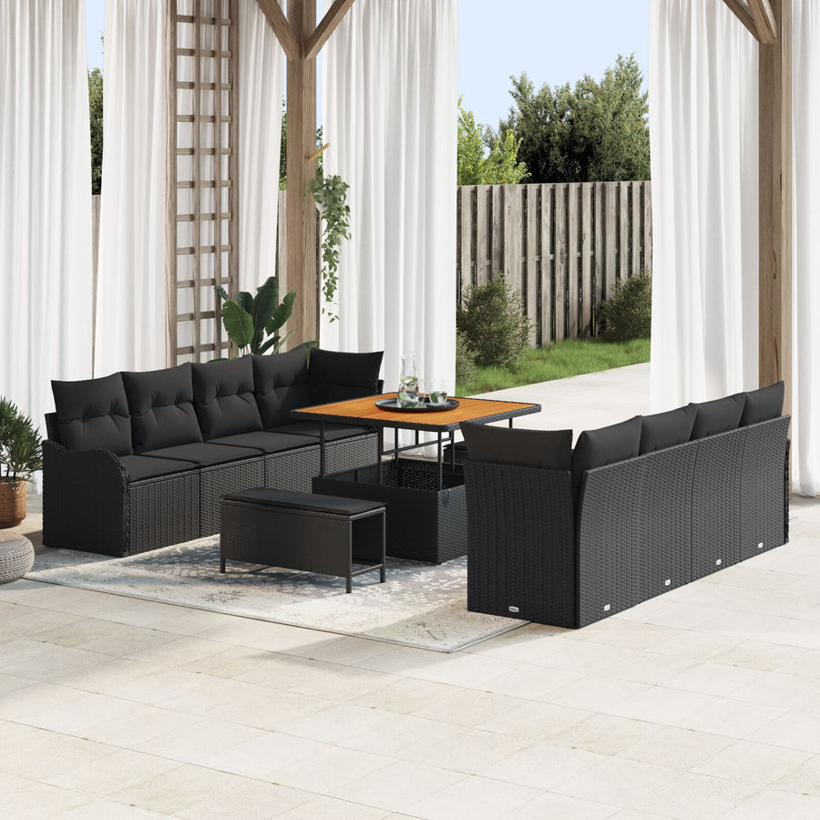 11-Delige Tuinbankset Met Kussens Zwart Poly Rattan Acacia, 2-Zits Tuinbank Met Kussens Zwart Poly Rattan, 3-Delige Tuin Eetset Met Kussens Zwart Poly Rattan Acacia Wit
