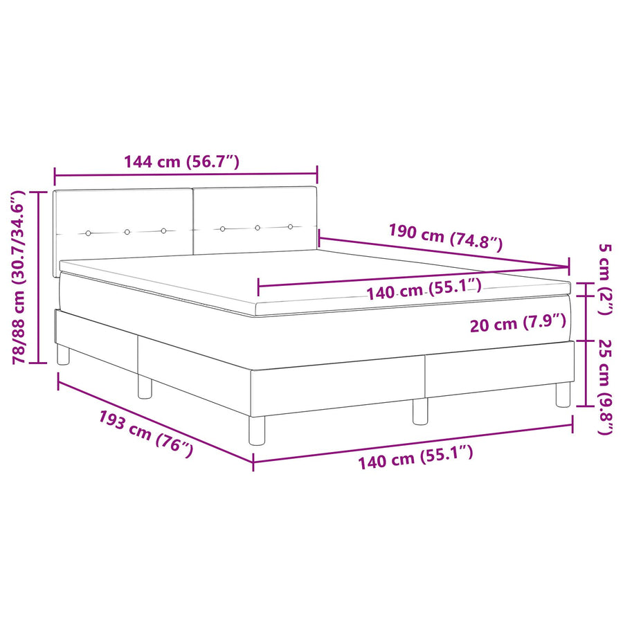 Boxspring Bed Met Matras Stof Donkerbruin 140 x 190 cm Knoopgepolsterd
