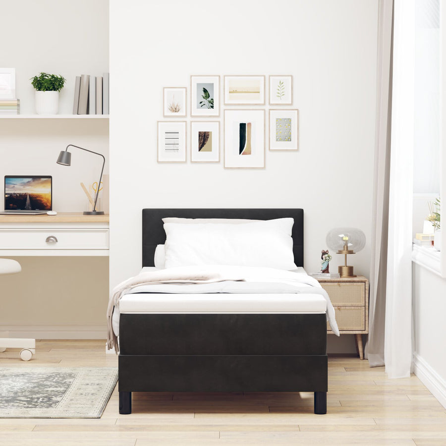 Boxspring Bed Met Matras Zwart 80X200 Cm Fluweel Blauw