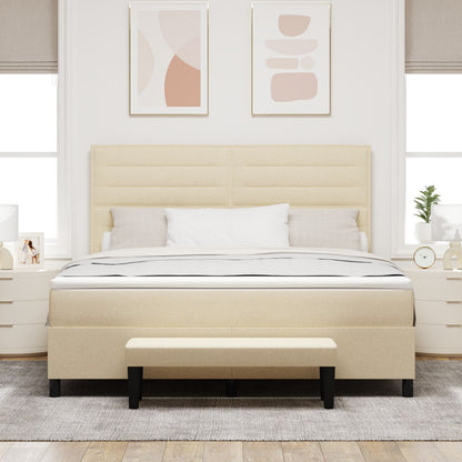 Boxspring Bed Met Matras & Bank Stof Crème 180 x 200 cm Lijnen ontwerp
