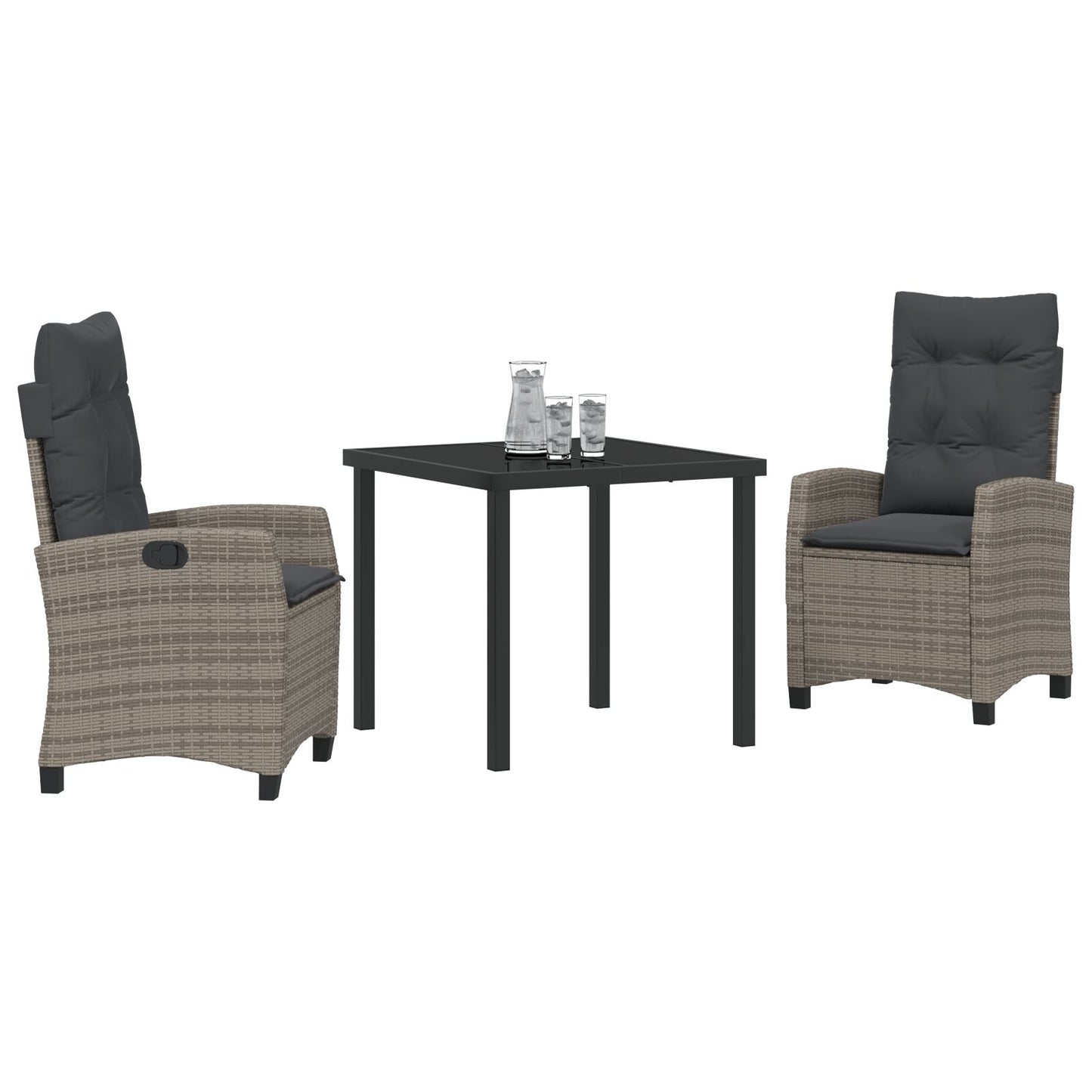 3-Delige Tuin Eettafel Set Met Kussens Grijs Poly Rattan