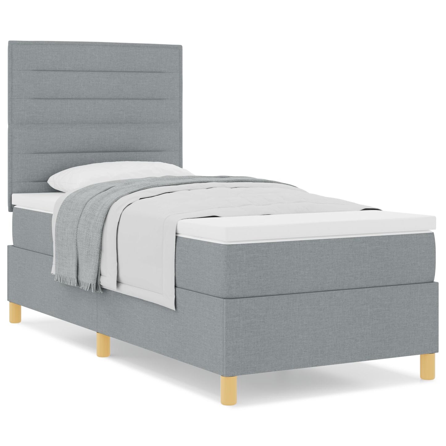 Boxspring Bed Met Matras Lichtgrijs 100X200 Cm Stof Blauw