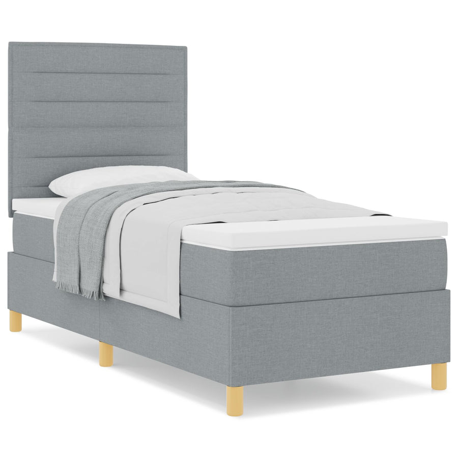 Boxspring Bed Met Matras Lichtgrijs 100X200 Cm Stof Blauw