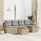 Tuinbankenset poly rattan 6-delig beige met opbergruimte