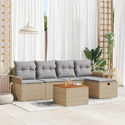 6-Delige Tuinsofa Set Met Kussens Beige Poly Rattan