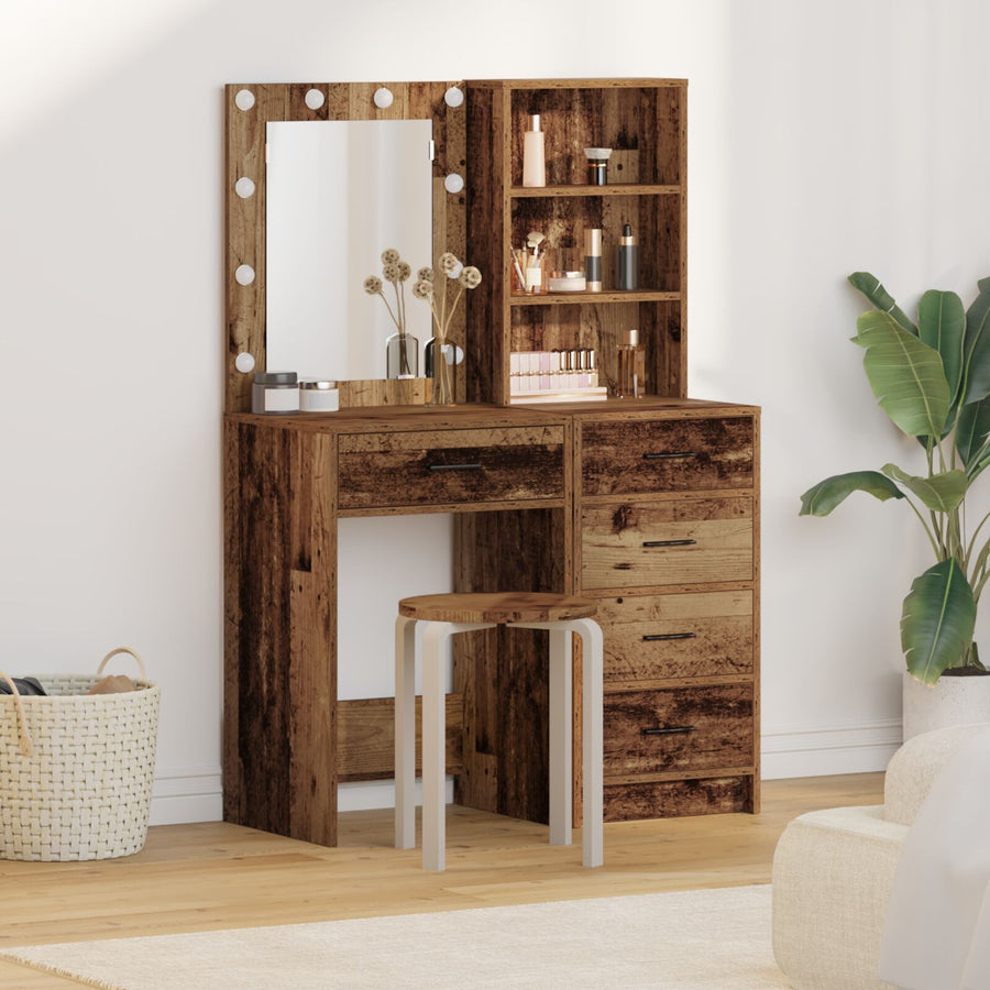 2-Delige Kaptafelset Met Led Oude Houten Gelaagd Hout