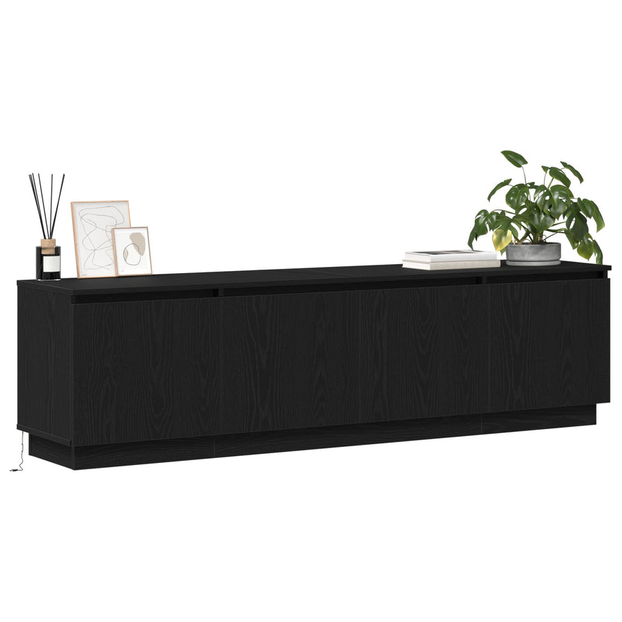 Tv-Kast Met Led 180X38X49 Cm Gelaagd Hout Zwart eiken
