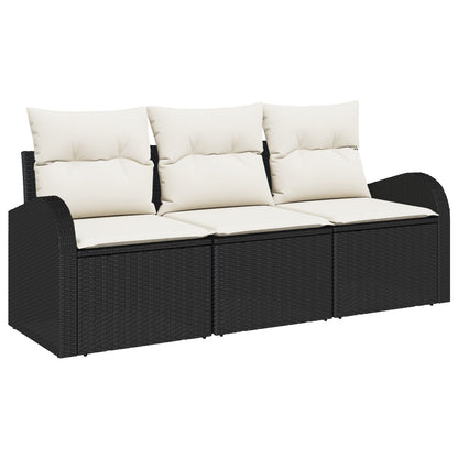 3-Delige Tuin Sofa Set Met Kussens Zwart Poly Rattan