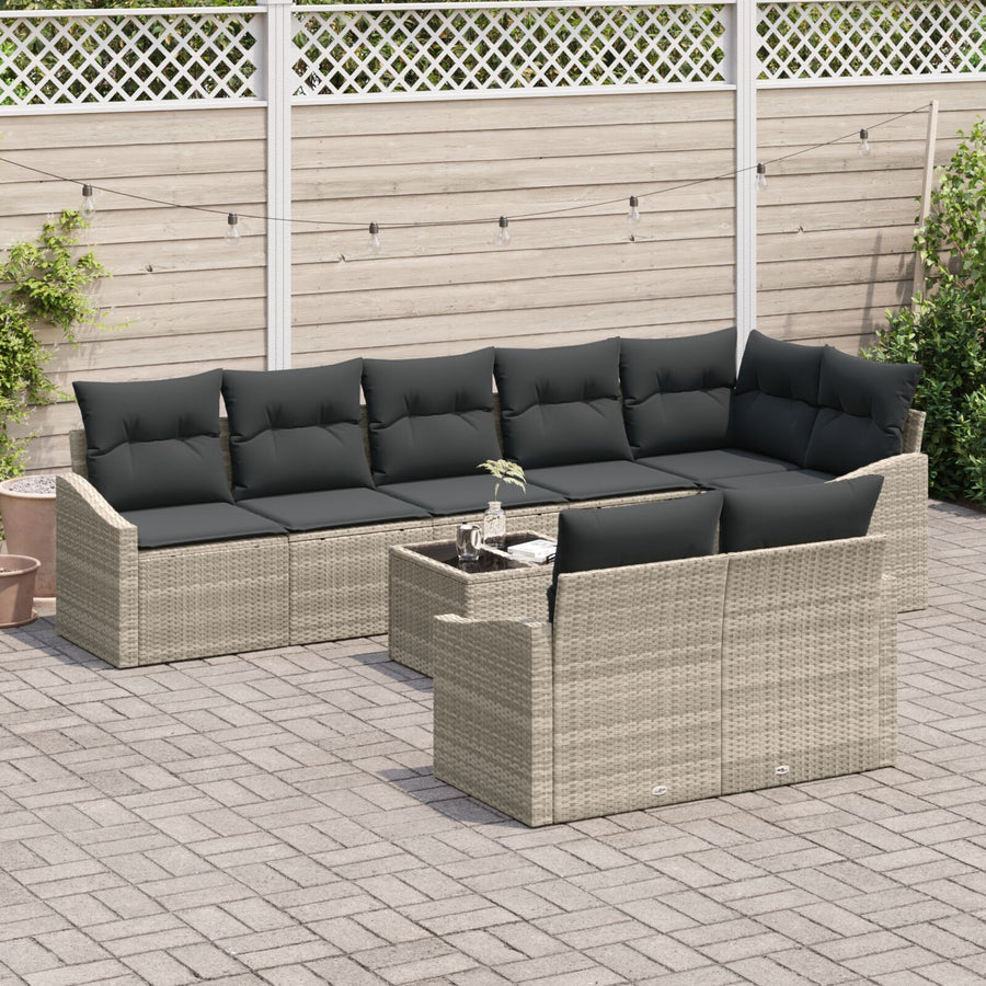 9-Delige Tuin Eettafel Set Met Kussens Grijs Poly Rattan