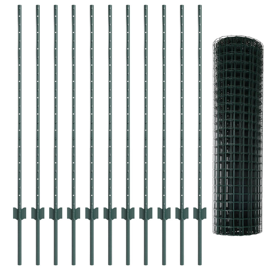 Tuinhekset Set van 2 Groen PVC gecoat metaal 25 x 1,2 m hek