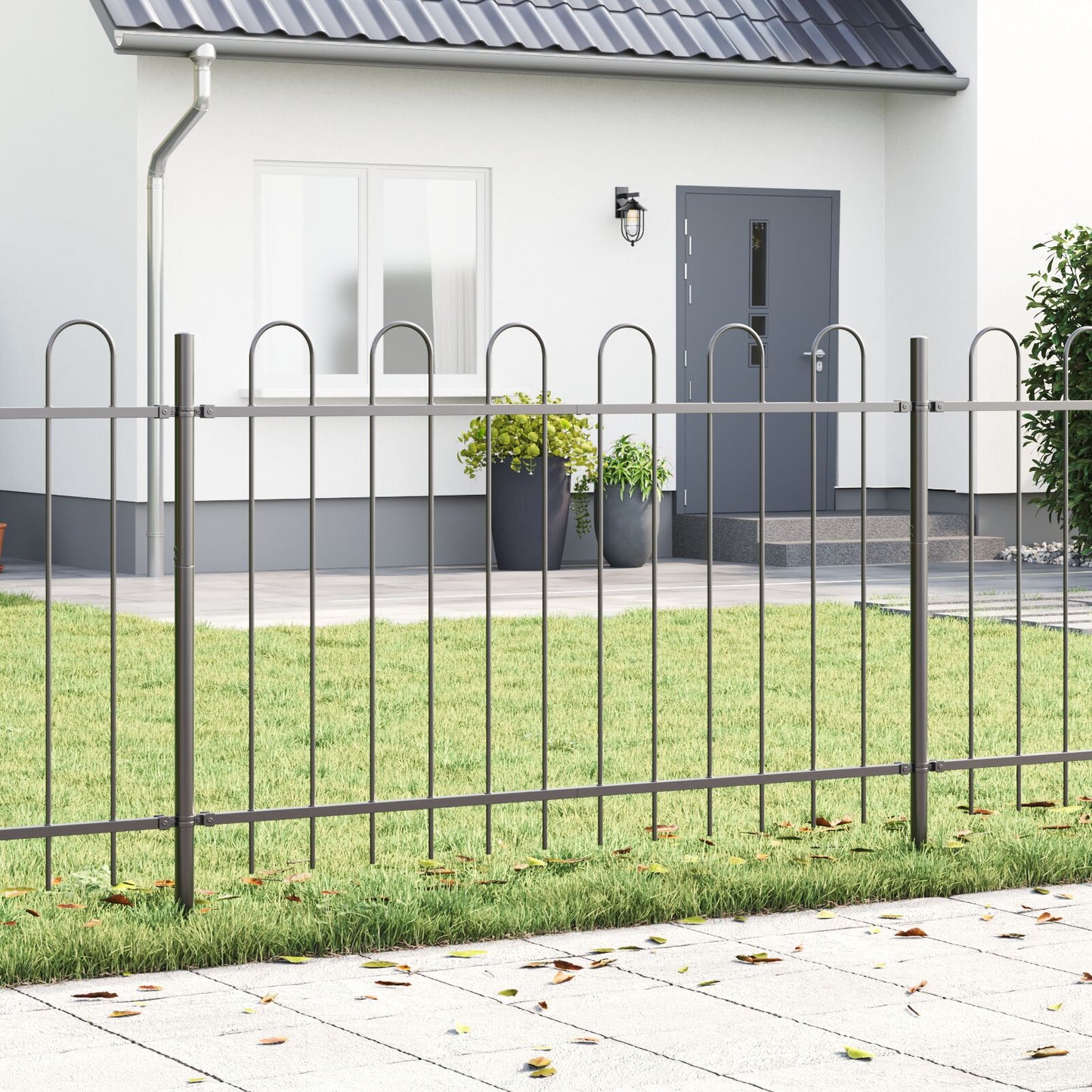 Tuinafscheiding Met Hoektop 15,3X1,2 M Staal Grijs 1.2 m 15.3 m