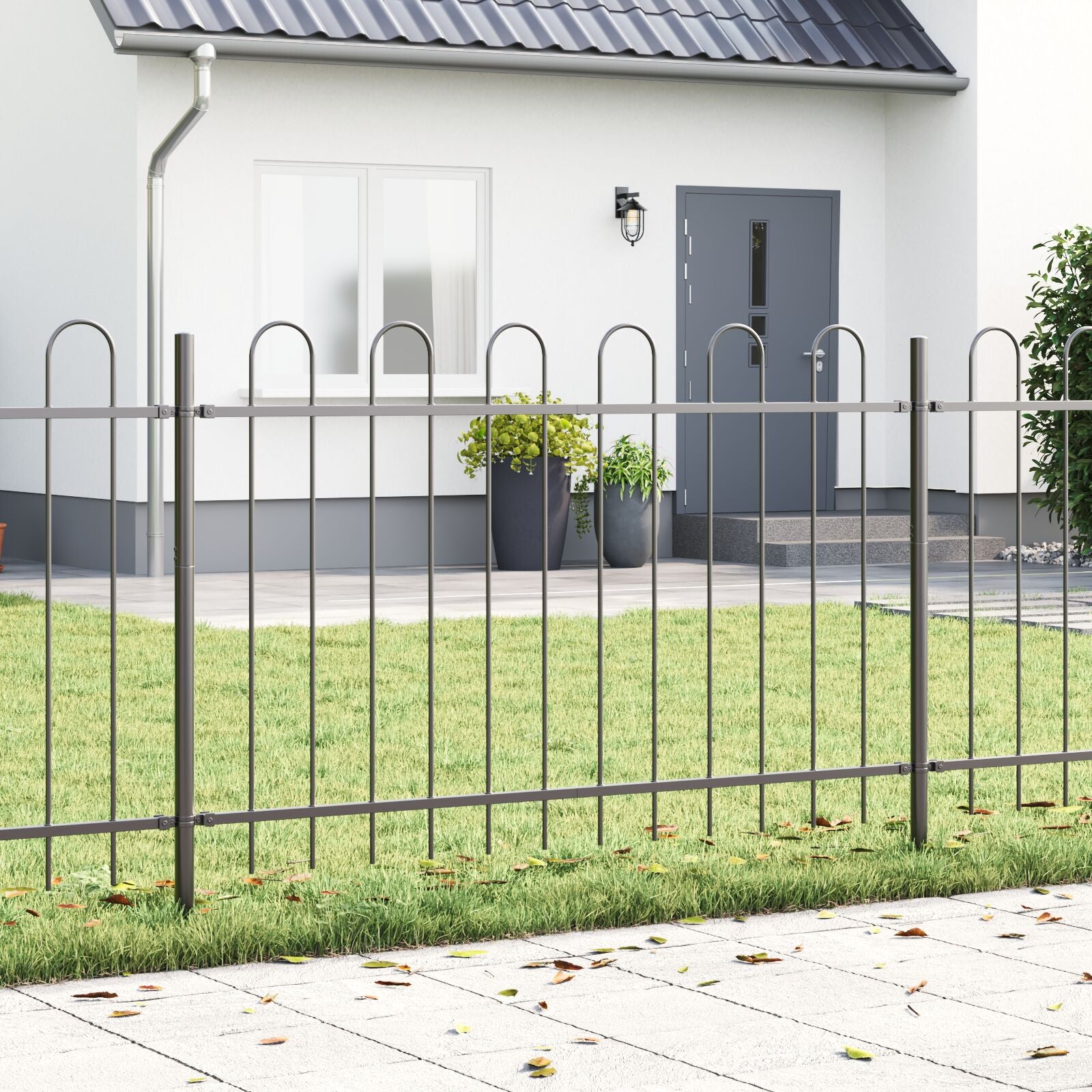 Tuinafscheiding Met Hoektop 15,3X1,2 M Staal Grijs 1.2 m 15.3 m