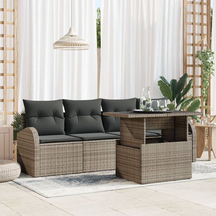 Tuin Sofa Set Set Van 5 Grijs Rattan, Polyester Buiten Tafel