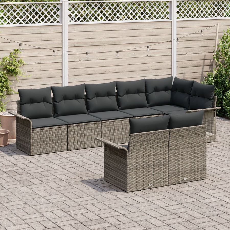 8-Delige Tuinsofa Set Met Kussens Poly Rattan Grijs Zonder tafel