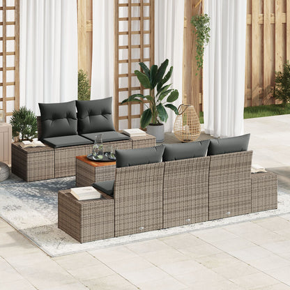 6-Delige Tuinsofa Set Met Kussens Grijs Poly Rattan Acacia