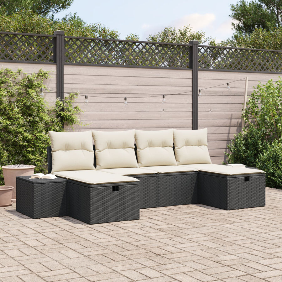 6-Delige Tuin Sofa Set Met Kussens Zwart Poly Rattan Wit