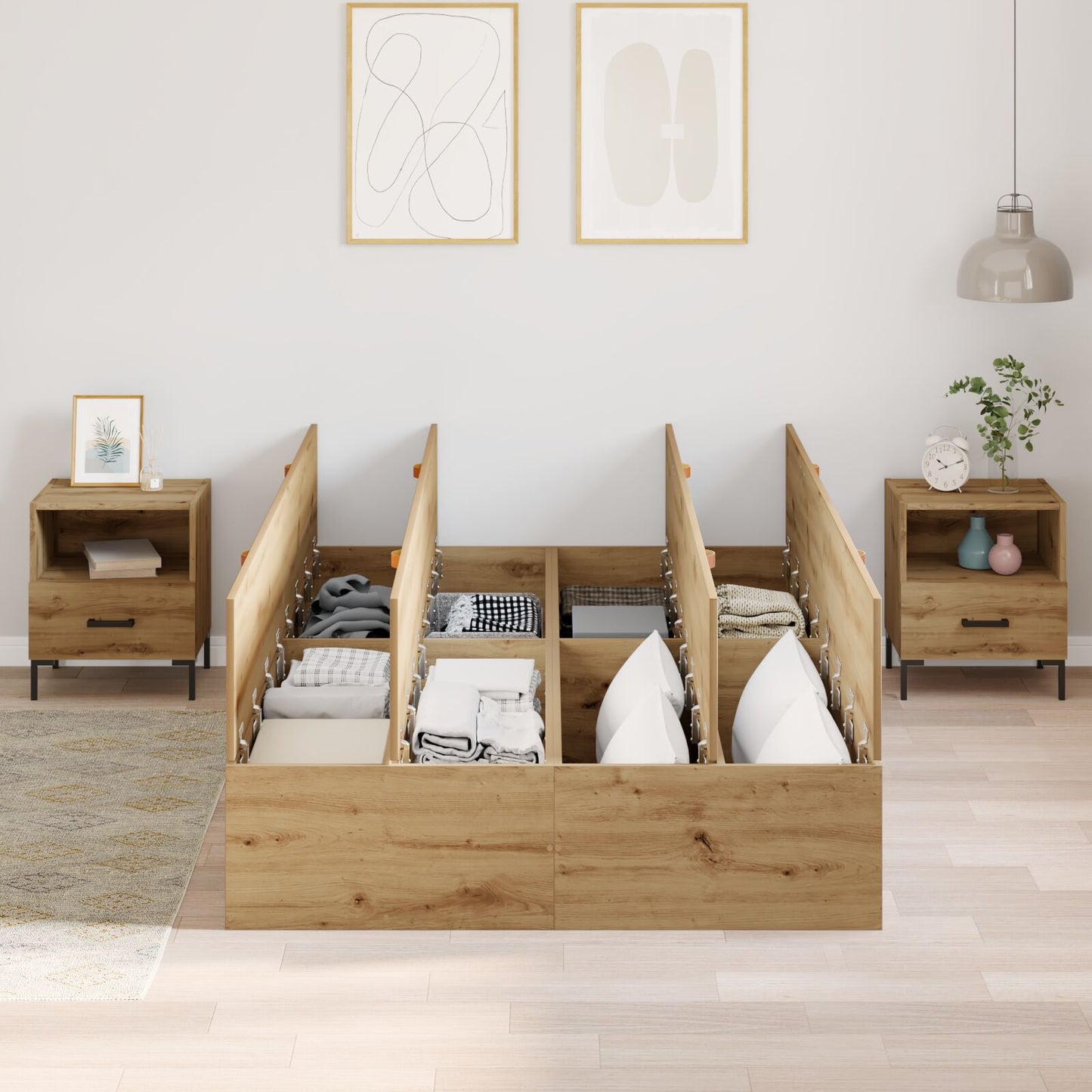 Opbergbedframe Artisan Eiken Massief Eiken 120 x 190 cm