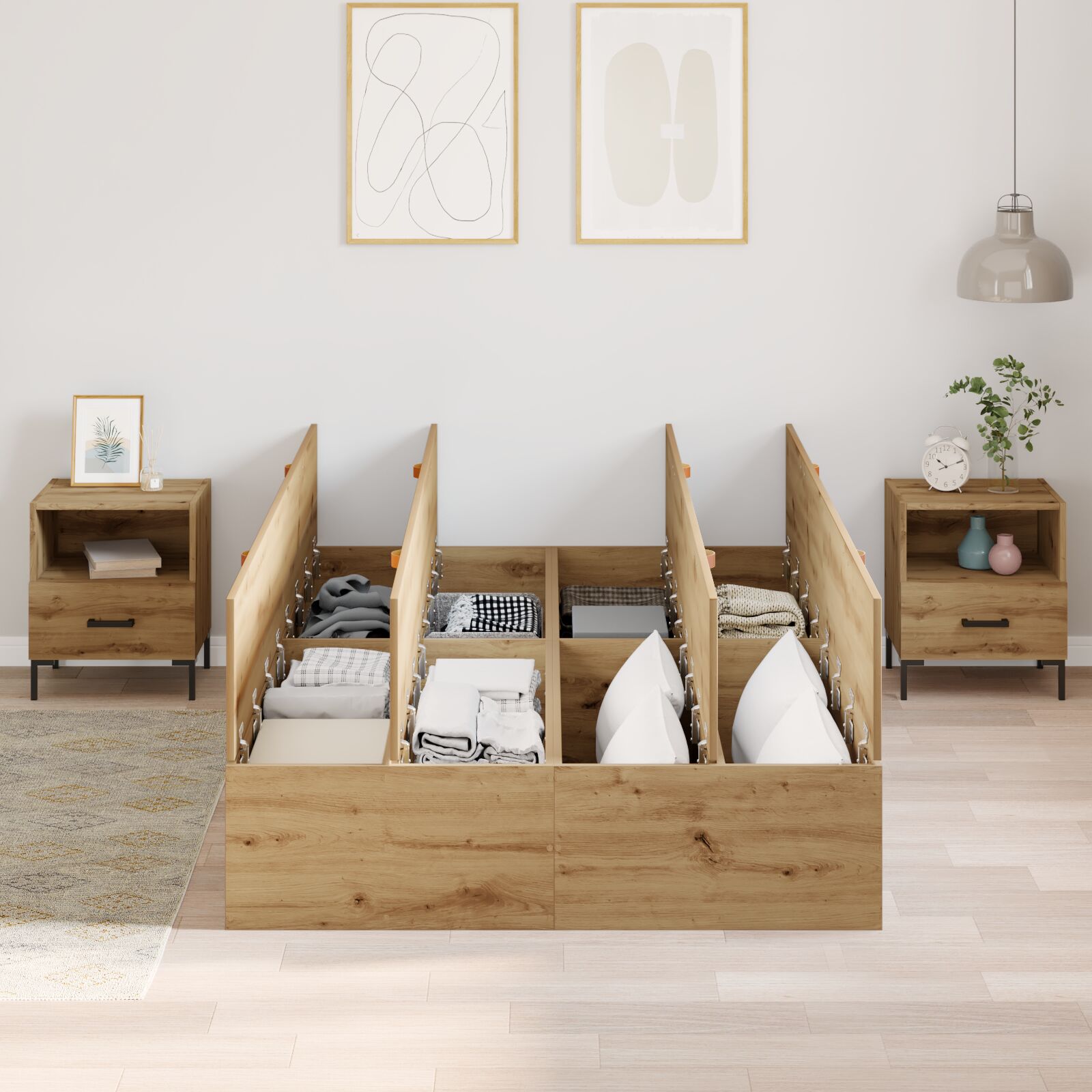 Opbergbedframe Artisan Eiken Massief Eiken 120 x 190 cm