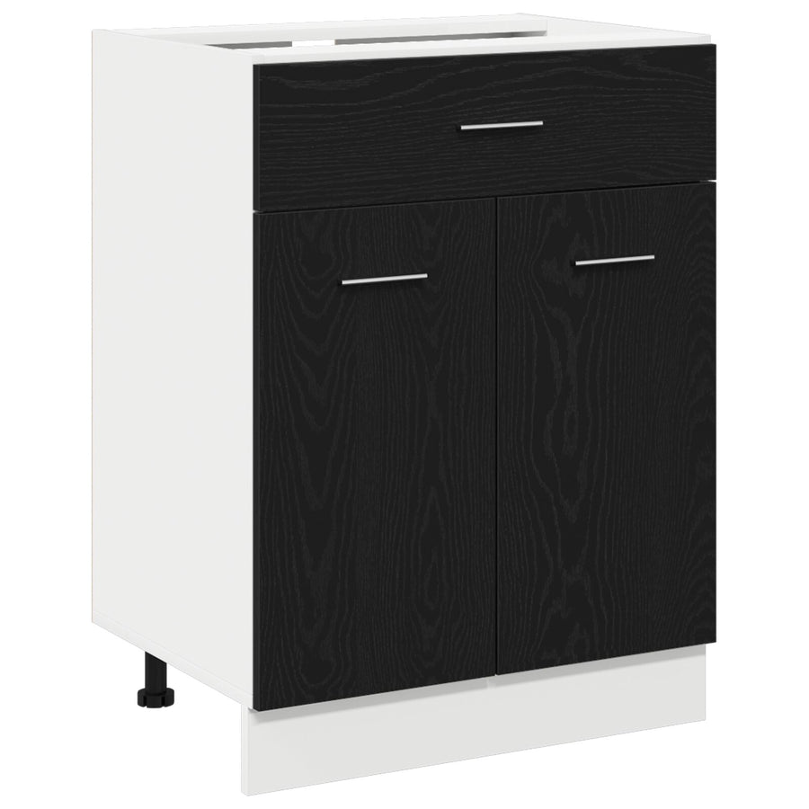 Zwarte Eiken Lades Onderkast - 60X46X81.5 Cm Gemaakt Van Bewerkt Hout