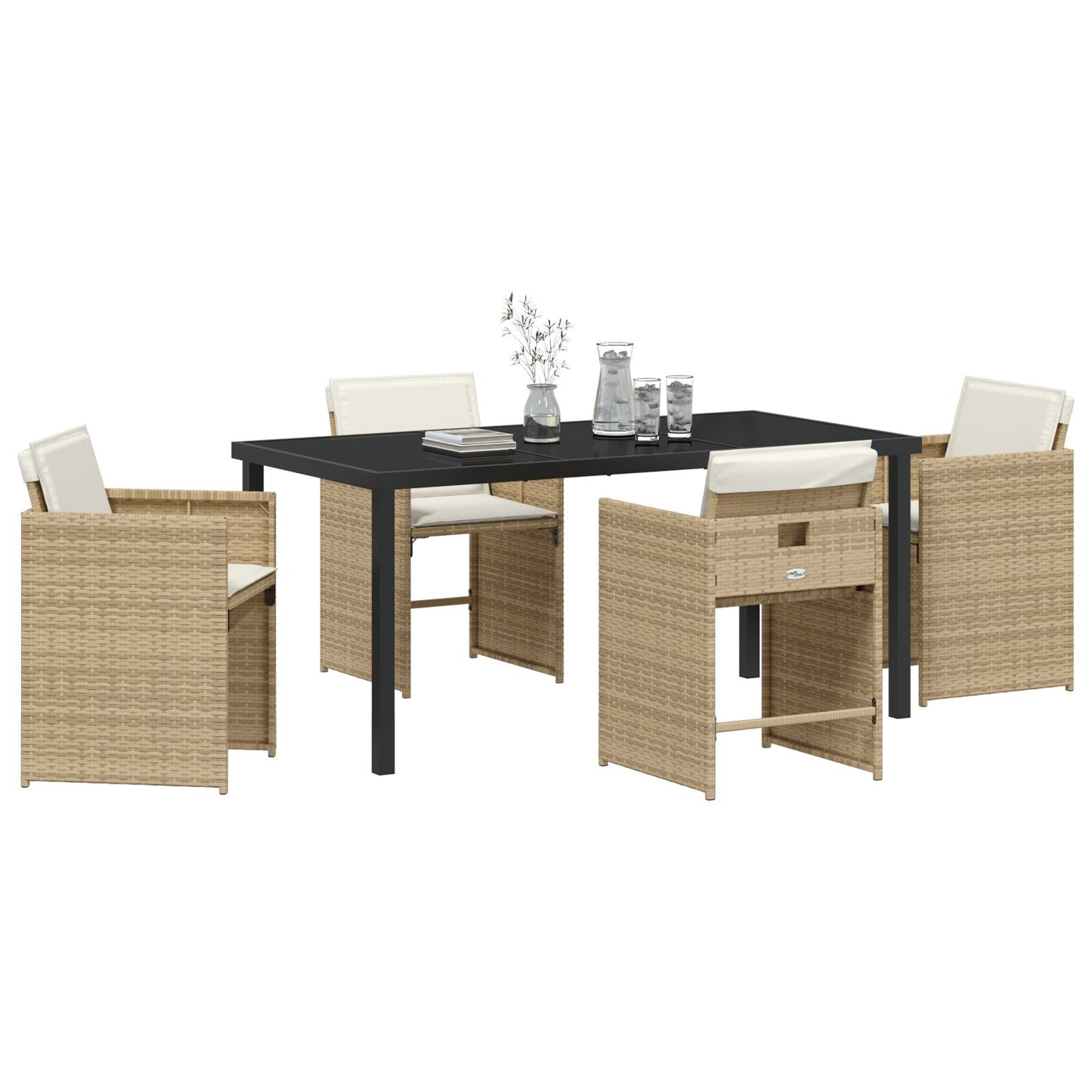 5-Delige Tuin Eetset Met Kussens - Beige Poly Rattan