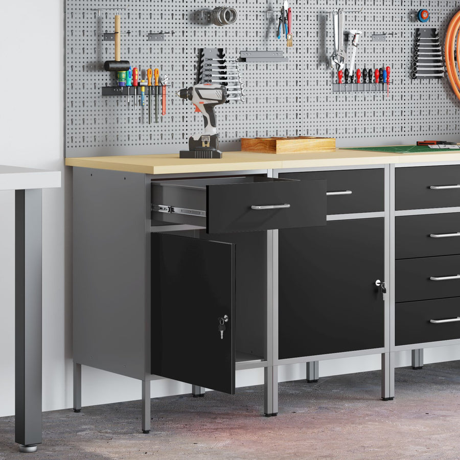 Werkcabinet 2 Stuks En Grijs Bewerkt Hout En Staal 2x (84 cm) Zwart 2x kast